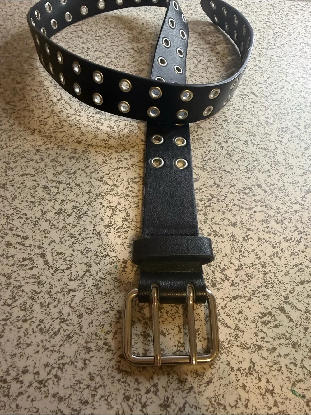 Y2K Rocker/Punk Black Grommet Faux Leather Belt Silver Buckle M/L
